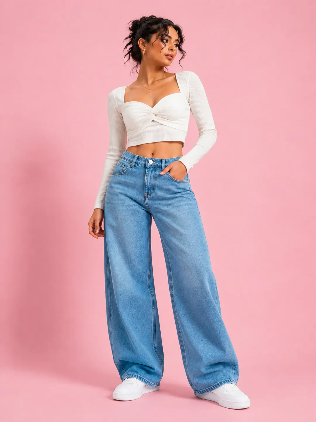 Wide Leg Jeans – Women’s High Waist Relaxed Fit Vintage Wash Denim Casual Jeans