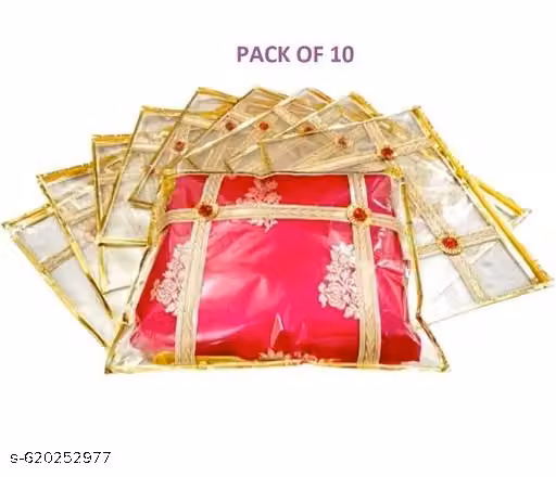 Saree & Suit Covers – Pack of 10 Premium Gold Double Gota Transparent Storage Bags