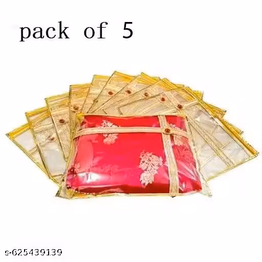 Saree Covers – Pack of 5 Premium Golden PVC Zip Bags for Saree Storage & Packing