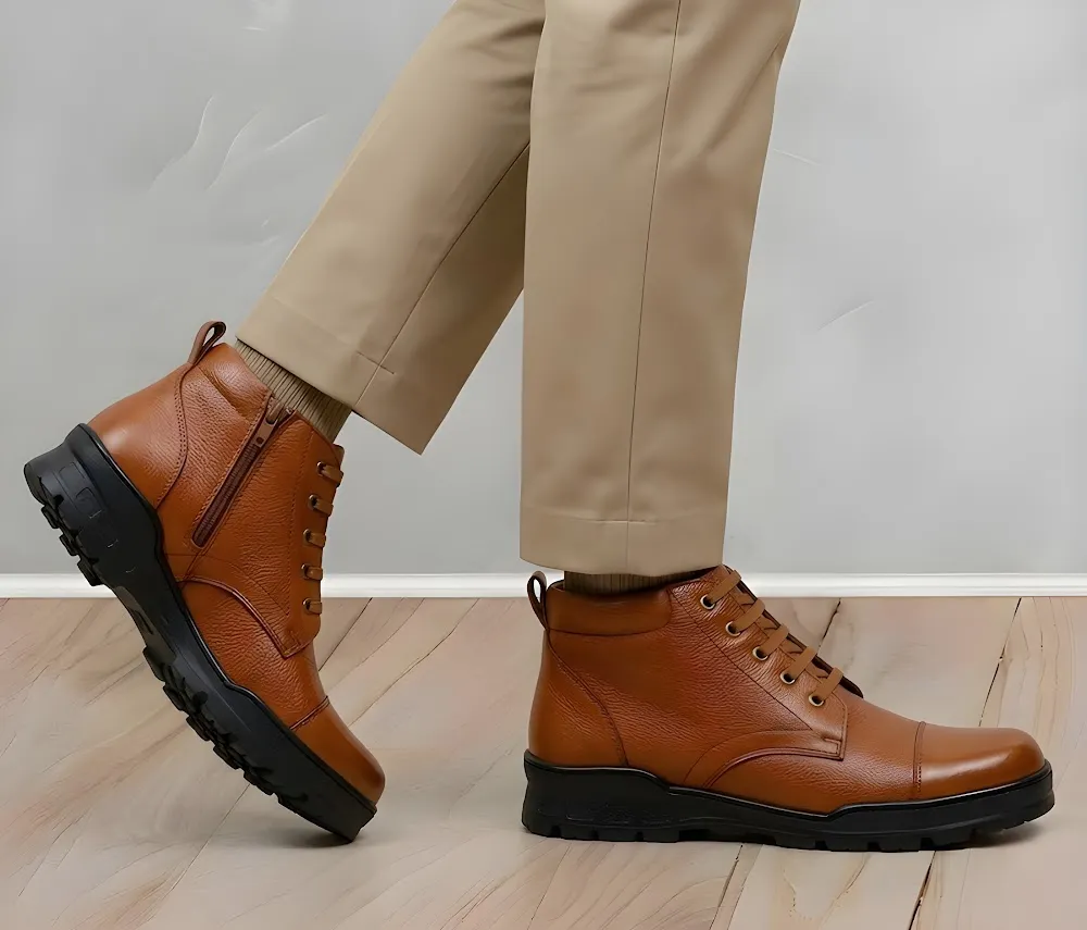 Latest Premium Genuine Mild Leather Police Boots for Men | Heavy Duty Tactical Safety Work Boots | Anti-Slip Durable Industrial & Security Shoes For Men