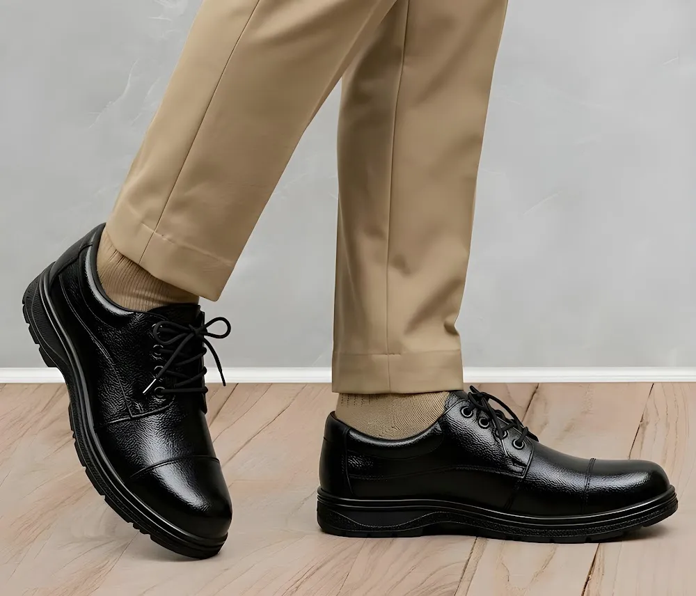 Latest Genuine Mild Leather Police Safety Shoes for Men | Heavy Duty Tactical Work Shoes | Anti-Slip Durable Industrial & Security Shoes For Men