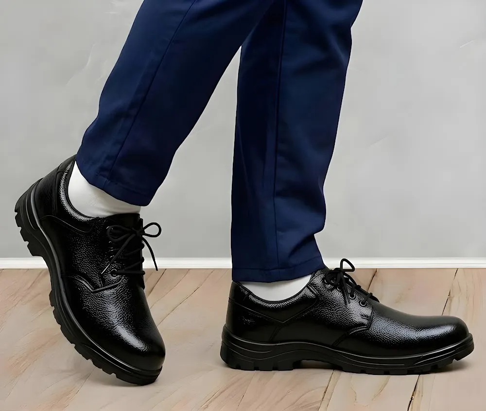 Latest Premium Genuine Mild Leather Police Safety Shoes for Men | Steel Toe Heavy Duty Tactical Industrial Work Shoes | Durable Anti-Skid Security Footwear For Men