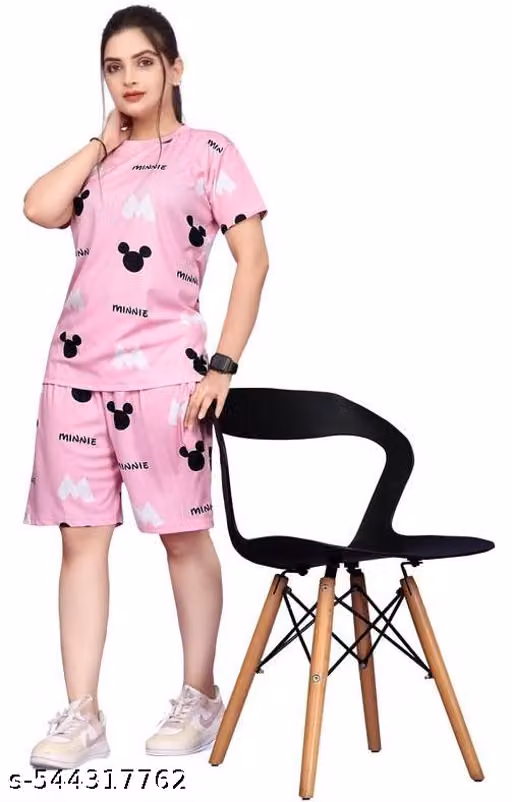 Women’s Pink Minnie Mouse Printed T-Shirt & Shorts Loungewear Set