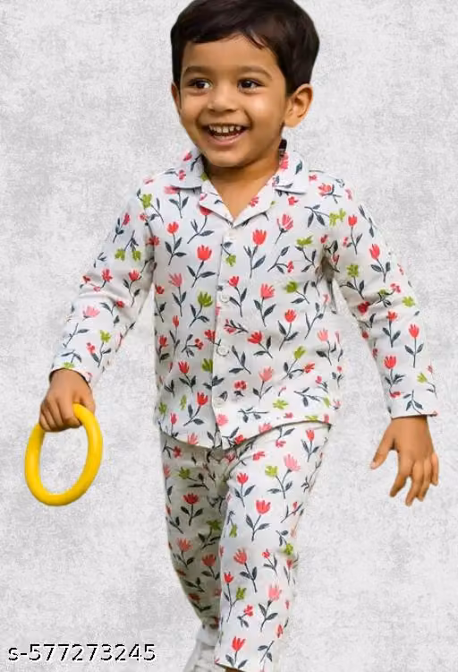 Kids Floral Cotton Shirt & Pajama Nightwear Set