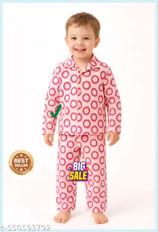 Kids Cotton Cartoon Printed Shirt & Pajama Night Suit Set