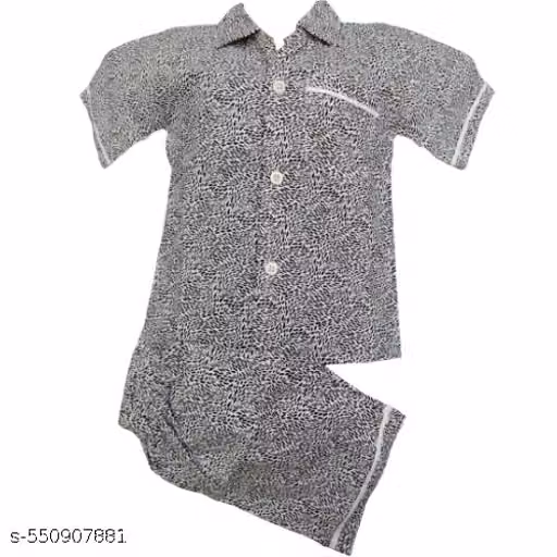 Kids Cotton Black & White Printed Shirt & Shorts Night Suit Set