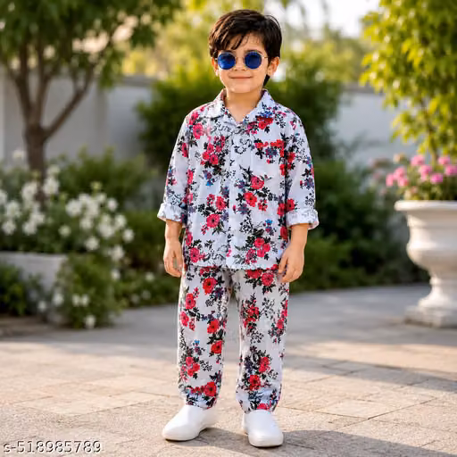Kids Cotton Printed Full Sleeve Shirt & Pajama Night Suit Set