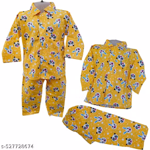 Kids Yellow Cotton Printed Pajama Night Suit