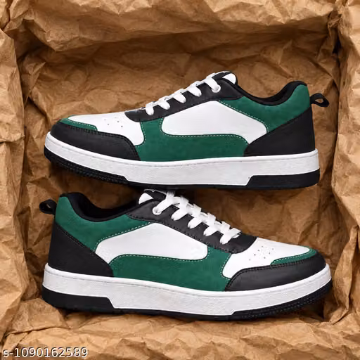 Men’s Green White & Black Colorblocked Lace-Up Sneakers
