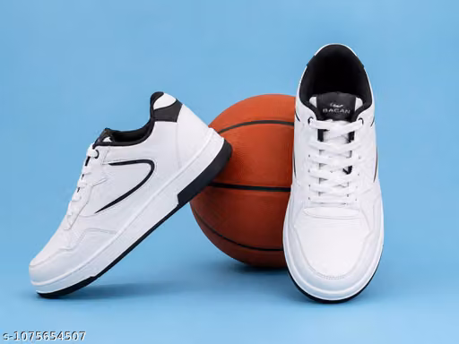 Men's White & Black Colorblocked High-Top Lace-Up Sneakers