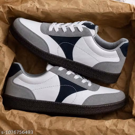 Men's White Grey & Navy Retro Colorblocked Lace-Up Sneakers