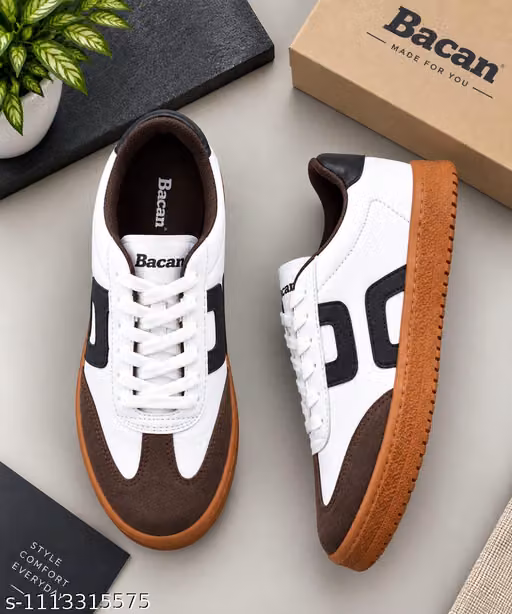 Men's White & Brown Winter Colorblocked Lace-Up Sneakers