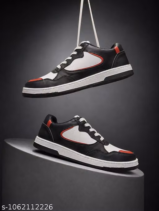 Men's Black White & Red Retro Colorblocked Lace-Up Sneakers