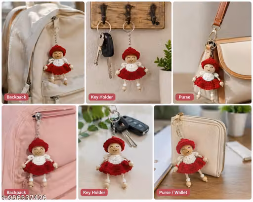 Handmade Ruby Doll Crochet Amigurumi Keychain