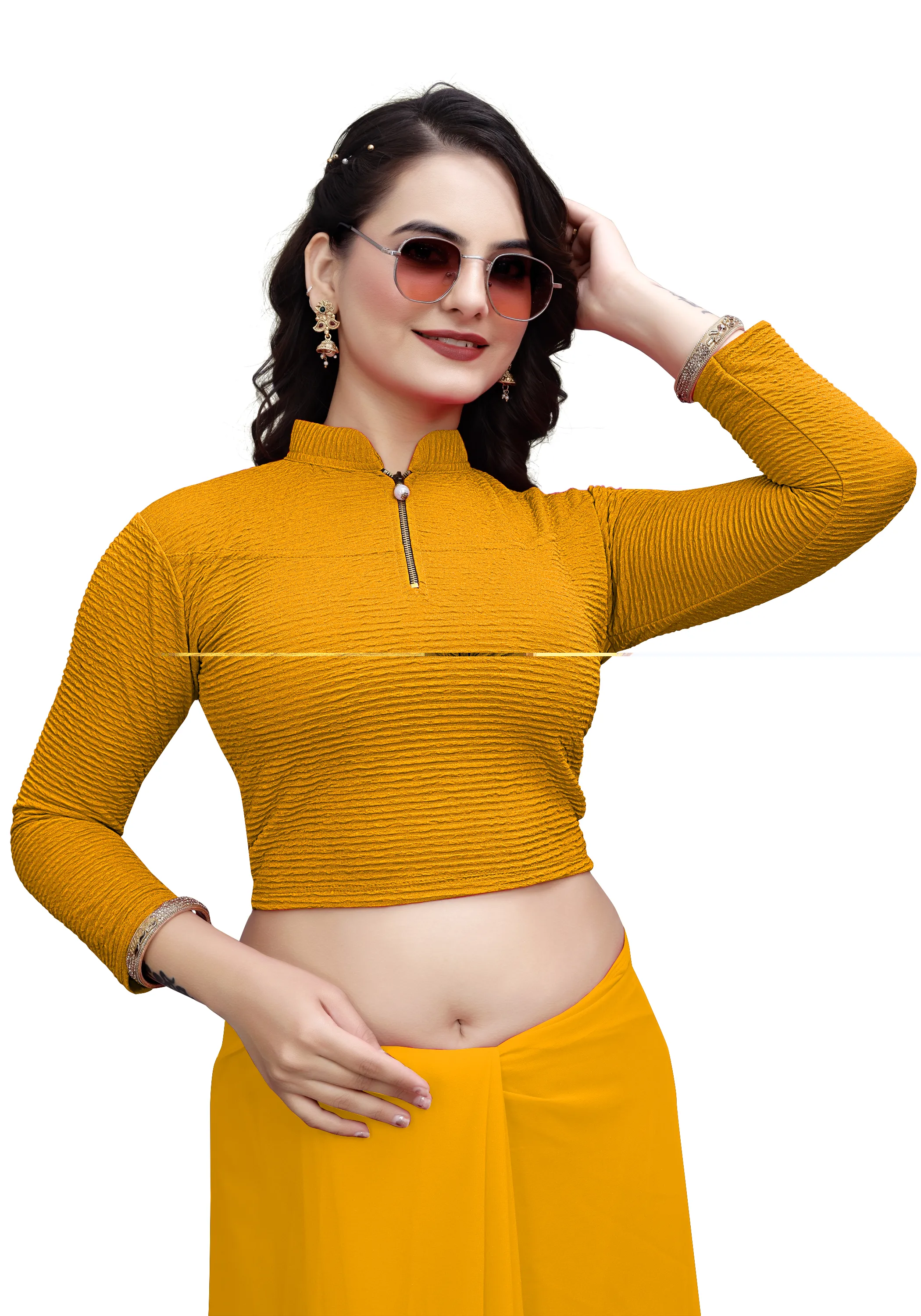 Women’s Stretchable Chain Blouse | Cotton Blend High Neck Saree Blouse