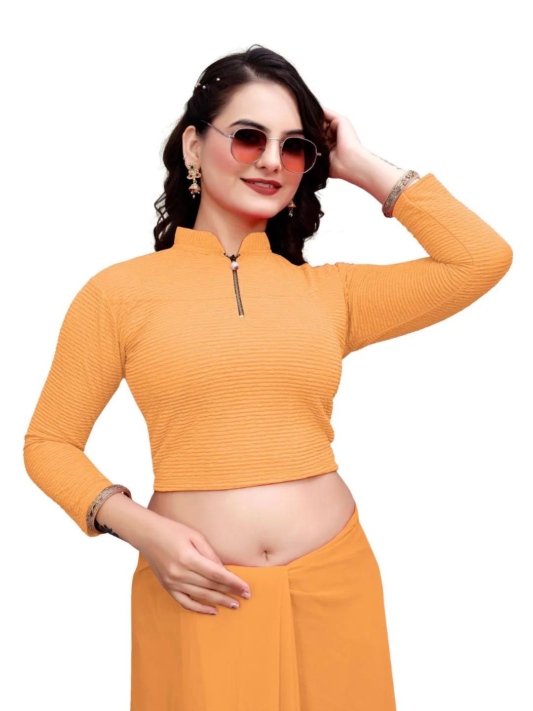 Designer Crush Blouse for Women | Front Zip High Neck Ethnic Saree Choli