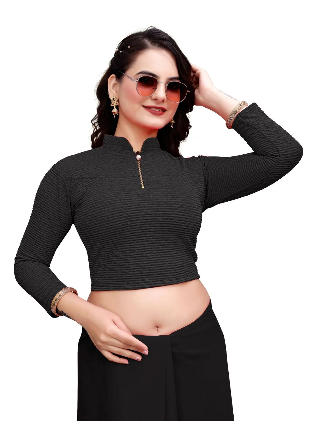 Women’s Readymade Saree Blouse | Crush Cotton Blend Stretchable Blouse