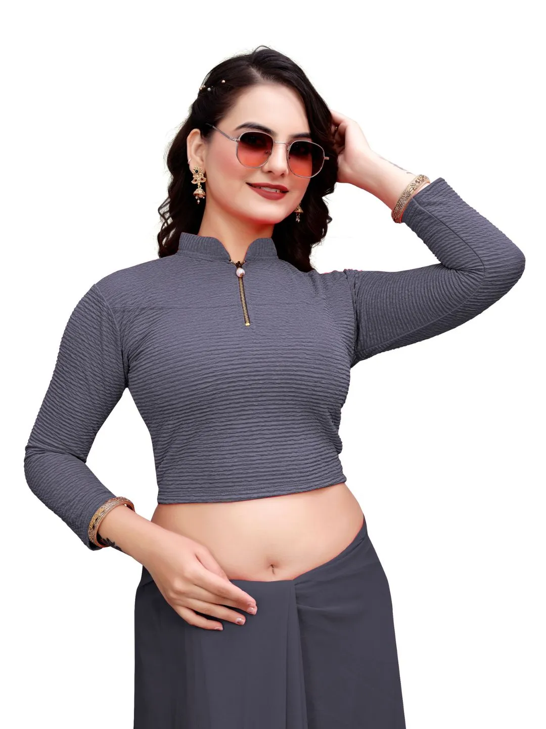 Designer Readymade Blouse for Women | Crush Chain High Neck Saree Choli