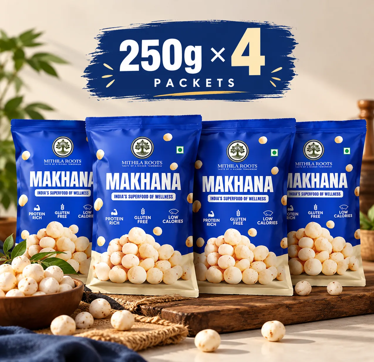 Mithila Roots Makhana Fox Nuts Combo Pack of 4 | 1kg