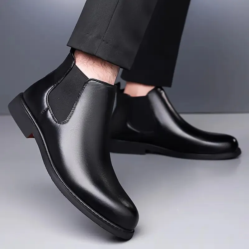 Men's Black Chelsea Boots | Stylish Faux Leather Slip-On Ankle Boots