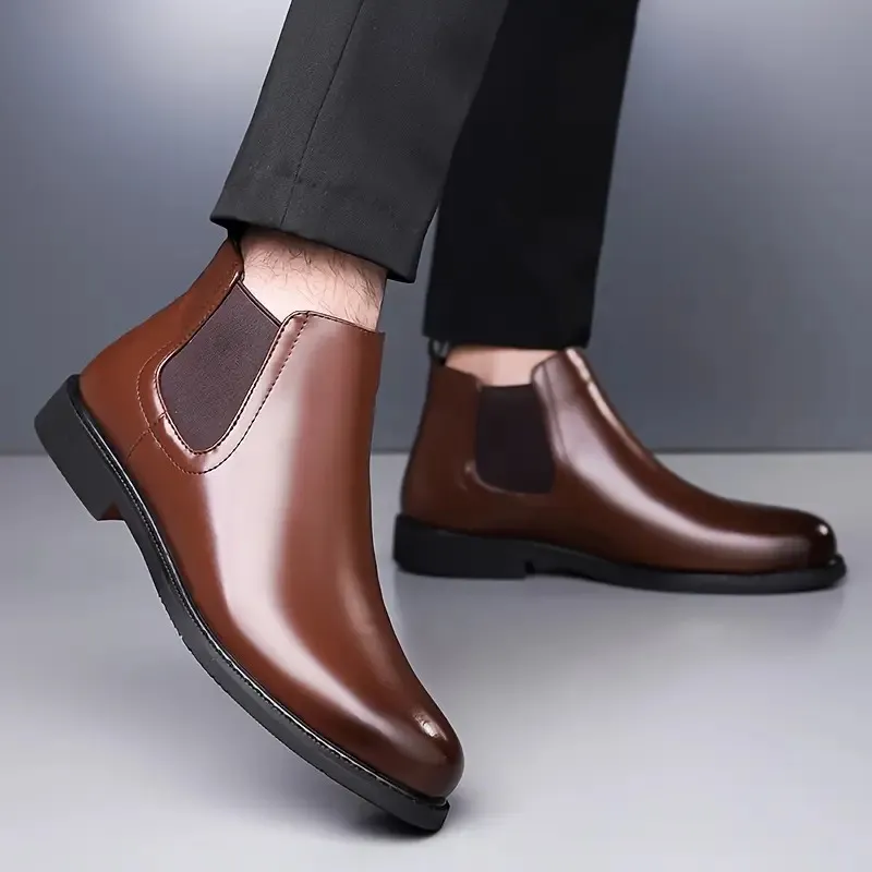 Men's Brown Chelsea Boots | Trendy Faux Leather Slip-On Ankle Boots