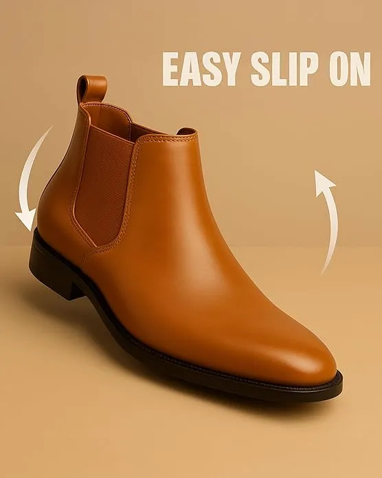 Men's Tan Chelsea Boots | Stylish Faux Leather Slip-On Ankle Boots