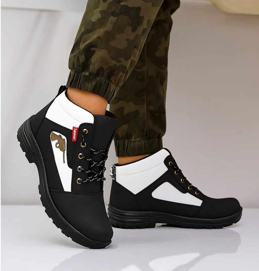 Men's Black Gun Boots | Stylish Faux Leather Slip-On Ankle Boots for Men & Boys