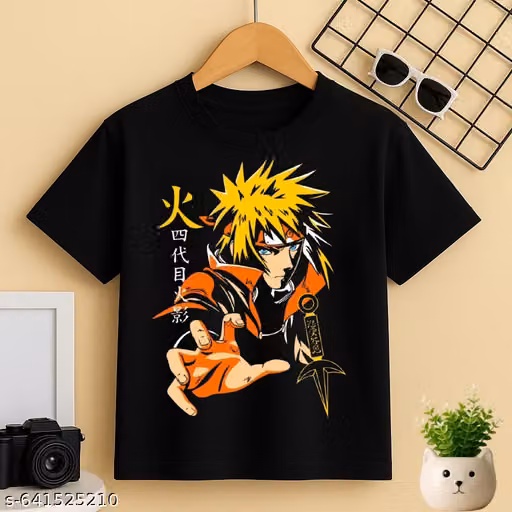 Minato Namikaze Anime Printed Black T-Shirt for Men and Kids