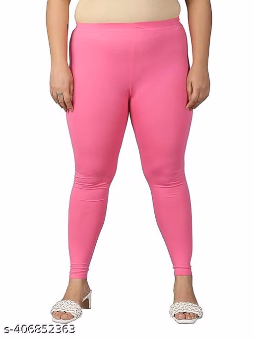 Women’s Pink Cotton Lycra Ankle Length Leggings