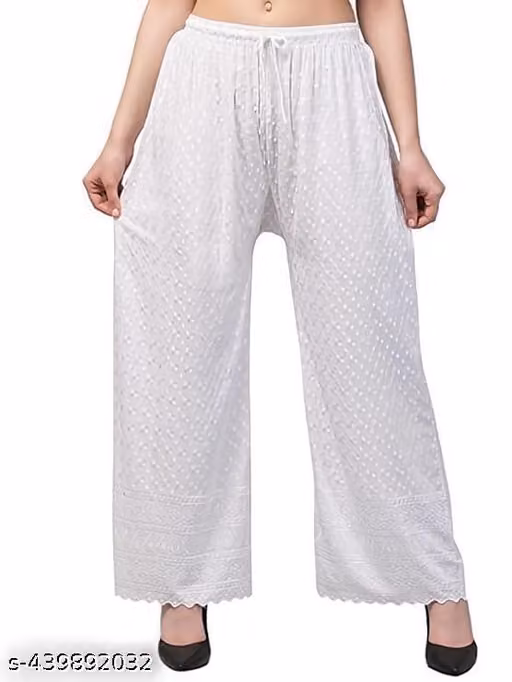 Women’s White Cotton Embroidered Palazzo Pants