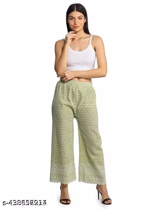Women’s Cotton Chikankari Palazzo Pants with Drawstring