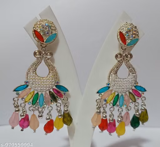 J30 Multicolour Leaf Drop Jhumka Earrings for Women – Gold Plated