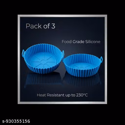 Pack of 3 Reusable Silicone Air Fryer Liners, 8 Inch Non-Stick Heat-Resistant Trays