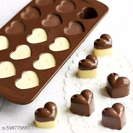 15 Slot Heart Shape Silicone Chocolate Making Mould, Brown