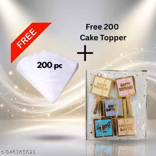 Cake Master Combo – 200 Piping Bags and Birthday Cake Toppers