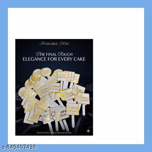 Pack of 100 Gold Foil Happy Birthday Square Cake and Cupcake Toppers