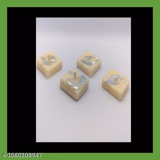 Pack of 4 Handcrafted Fragranced Soy Wax Kaju Katli Candles with Silver Foil