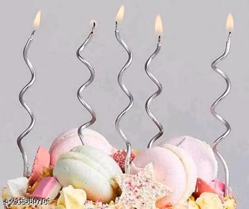 Set of 6 Silver Spiral Birthday Cake Candles – Wavy Metallic Design