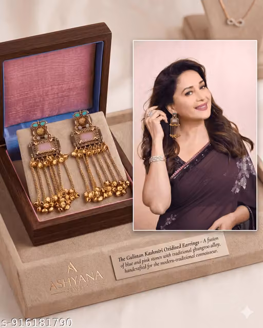 Luxury Kashmiri Gold-Plated Jhumka Hoop Earrings for Women