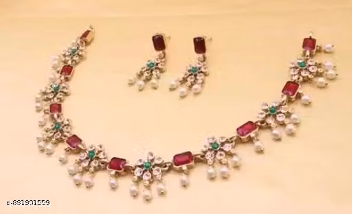 Premium Gold-Plated Kundan-Style Necklace Set with American Diamond Stones and Matching Earrings for Women