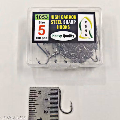P S N S Fishing Hooks 100 Pieces, Size No. 5 Single J-Hooks for Carp Fishing