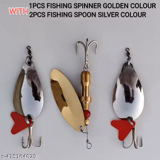 P S N S Bhopali Fishing Spoon and Brass Spinner Lure Set with Treble Hooks