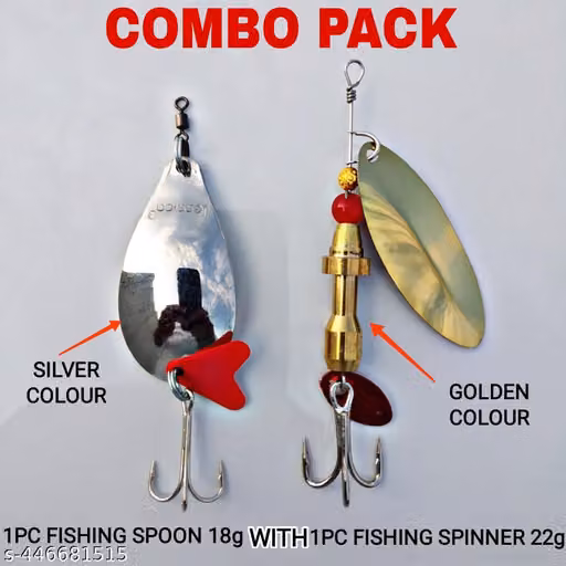 Fishing Spoon and Spinner Lure Combo Set – 18g Silver Stainless Steel Spoon and 22g Golden Brass Spinner
