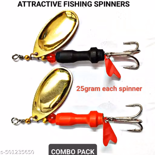P S N S Red and Black Metal Fishing Spinner Lures with Golden Rotational Blades – 25 Gram Each, Pack of 2