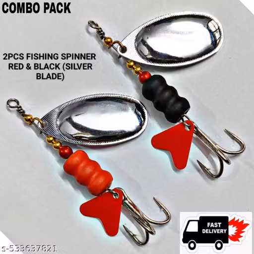 P S N S Red and Black Fishing Spinner Lure Combo Pack of 2 with Silver Rotational Blades – 21 Gram Each