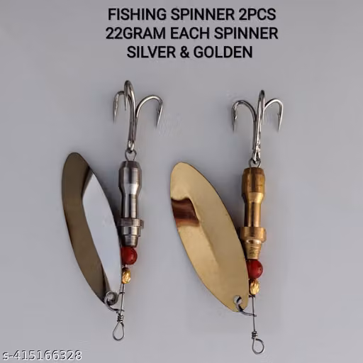 P S N S Brass and Steel Fishing Spinner Lures Set of 2, 22 Gram Each with Rotational Blades and Treble Hooks