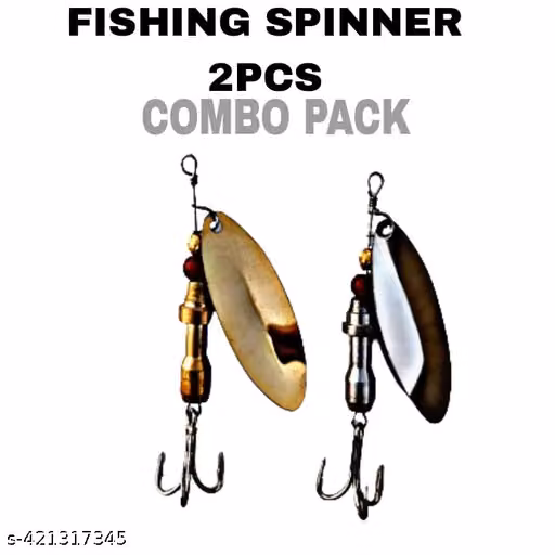 P S N S Fishing Spinner Lures Set of 2, 22 Gram Each, Golden Brass and Silver Steel Spinners with Rotational Blades