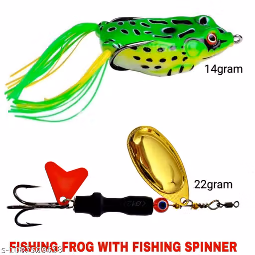 Green Fishing Frog and Black Spinner Lure Combo Set with Golden Blade
