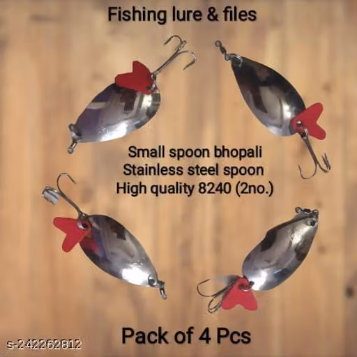 Pack of 4 Small Silver Fishing Spoon Lures with Treble Hooks