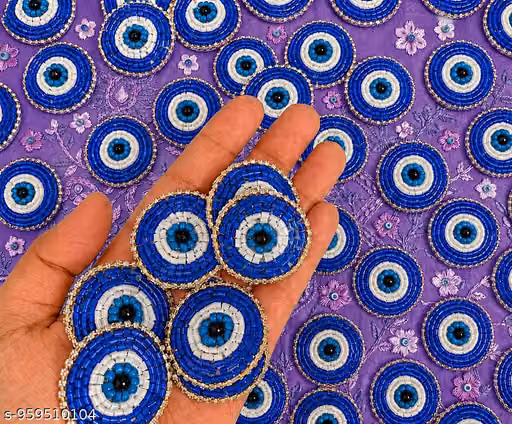 Pack of 10 Blue Beaded Evil Eye Decorative Patches for Clothing & Crafts